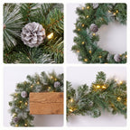Christabelle Pre-Lit Bayville Pine Christmas Wreath 61cm or Garland 2.7m with 50 LED Lights, Pine Cones & Timer