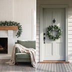 Christabelle Pre-Lit Bayville Pine Christmas Wreath 61cm or Garland 2.7m with 50 LED Lights, Pine Cones & Timer