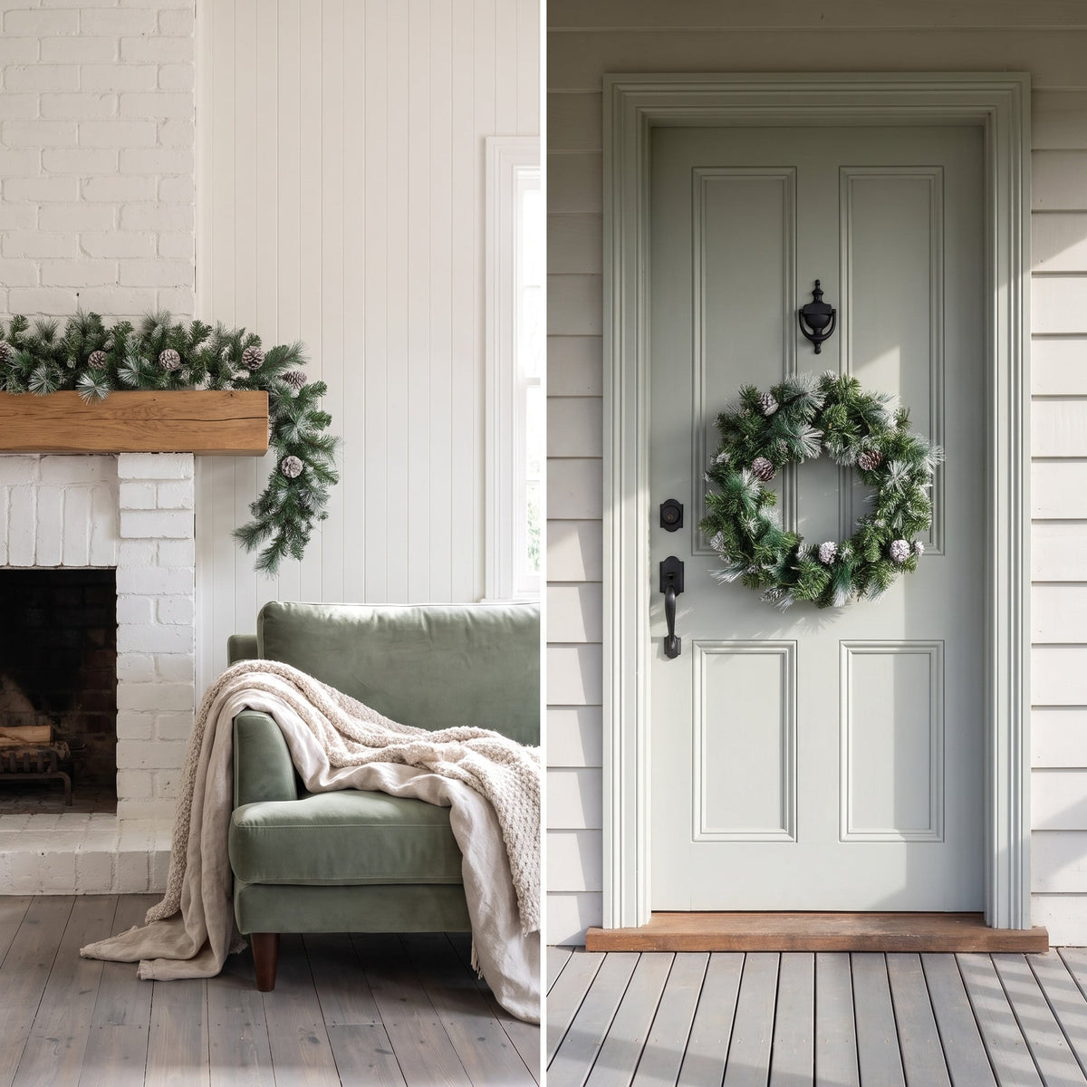 Christabelle Pre-Lit Bayville Pine Christmas Wreath 61cm or Garland 2.7m with 50 LED Lights, Pine Cones & Timer