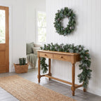 Christabelle Pre-Lit Bayville Pine Christmas Wreath 61cm or Garland 2.7m with 50 LED Lights, Pine Cones & Timer