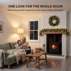 Christabelle Pre-Lit Bayville Pine Christmas Wreath 61cm or Garland 2.7m with 50 LED Lights, Pine Cones & Timer