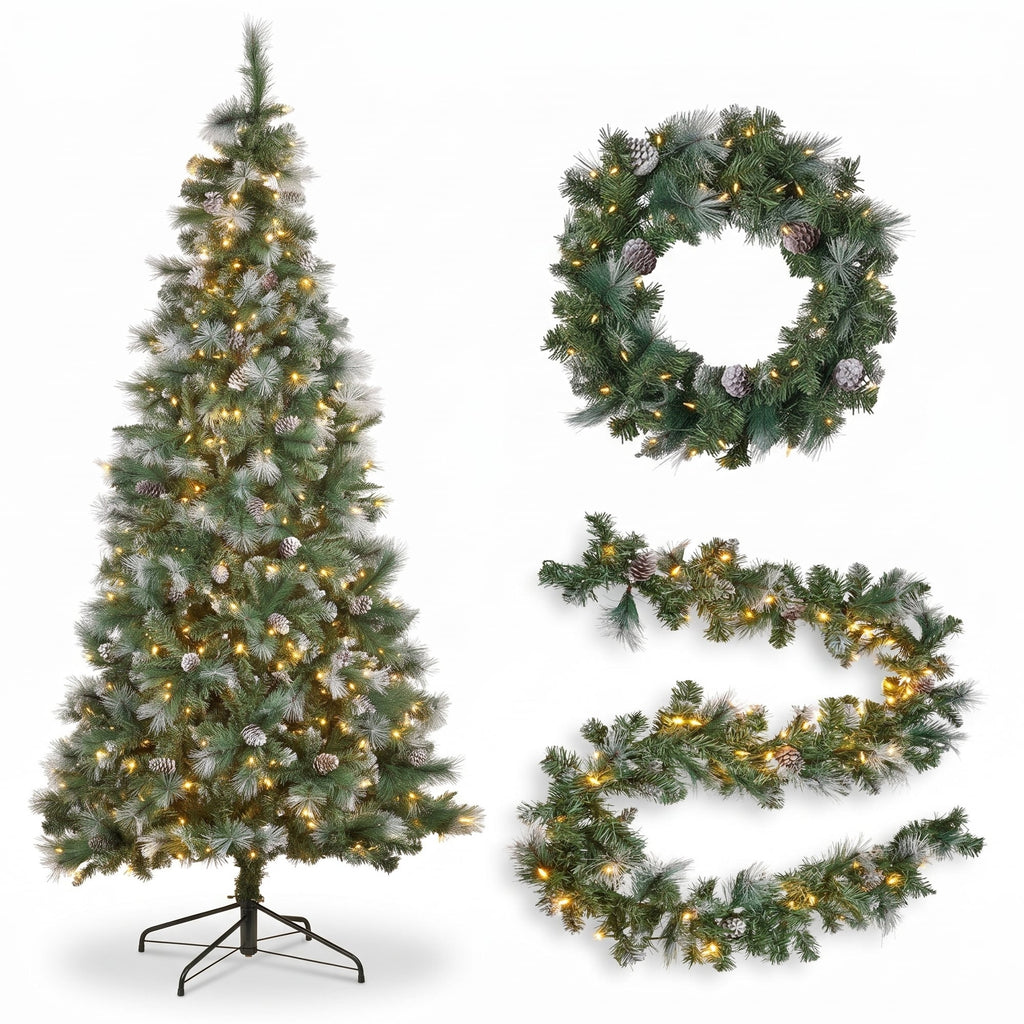 Christabelle 2.3m Christmas Tree 2.7m Garland and Wreath with Warm White Xmas LEDs