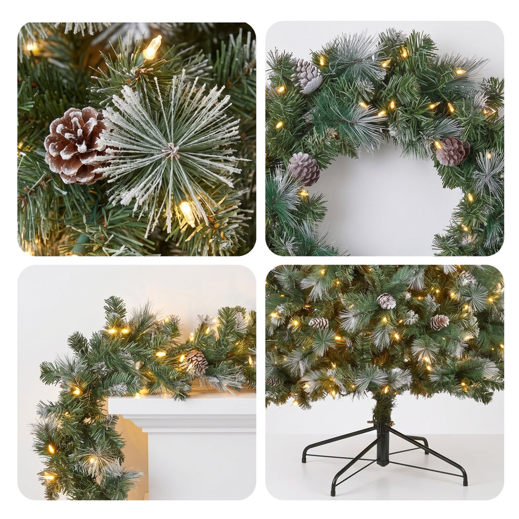 Christabelle 2.3m Christmas Tree 2.7m Garland and Wreath with Warm White Xmas LEDs