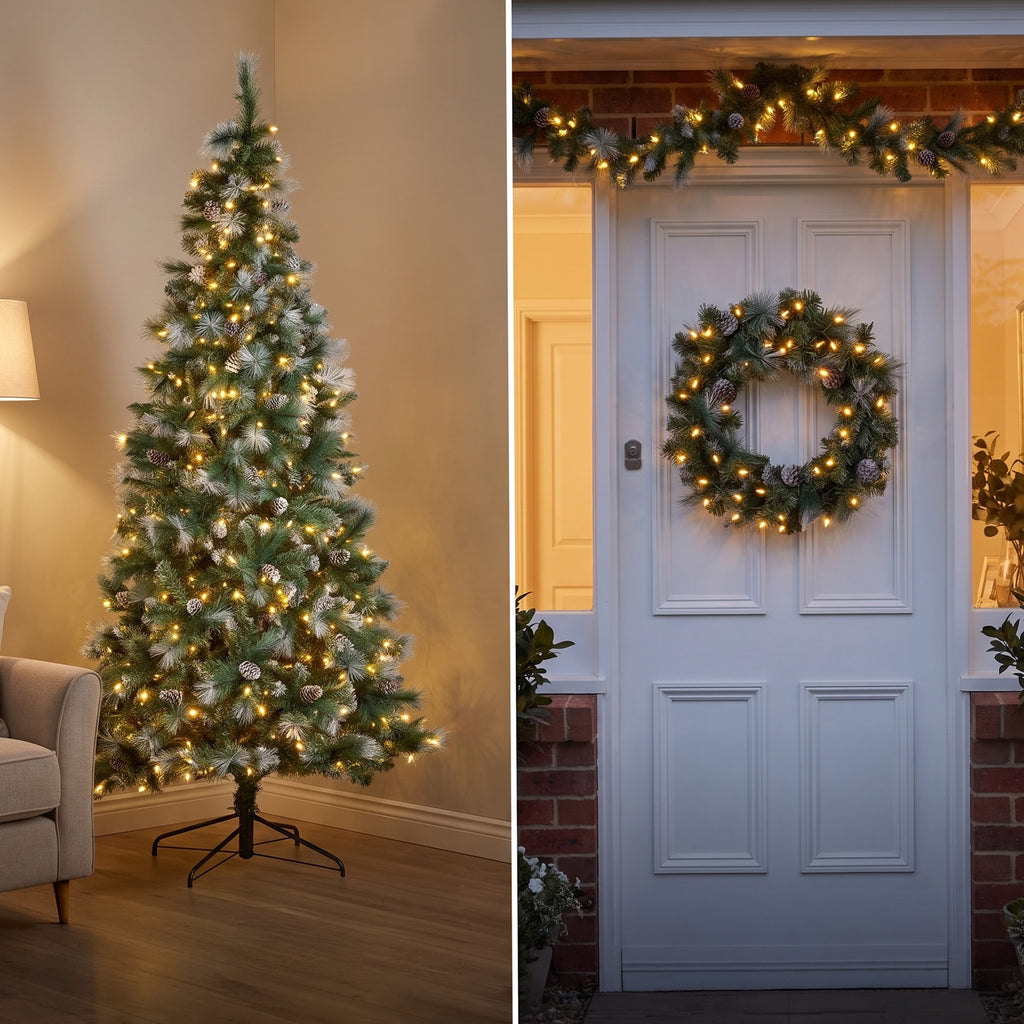 Christabelle 2.3m Christmas Tree 2.7m Garland and Wreath with Warm White Xmas LEDs