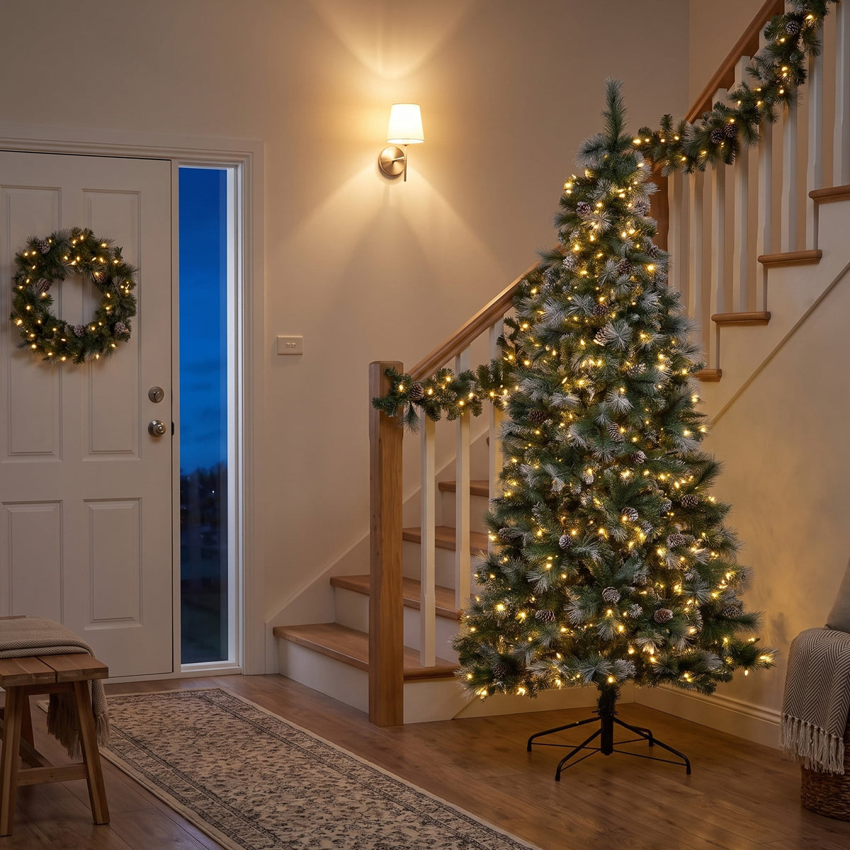 Christabelle 2.3m Christmas Tree 2.7m Garland and Wreath with Warm White Xmas LEDs