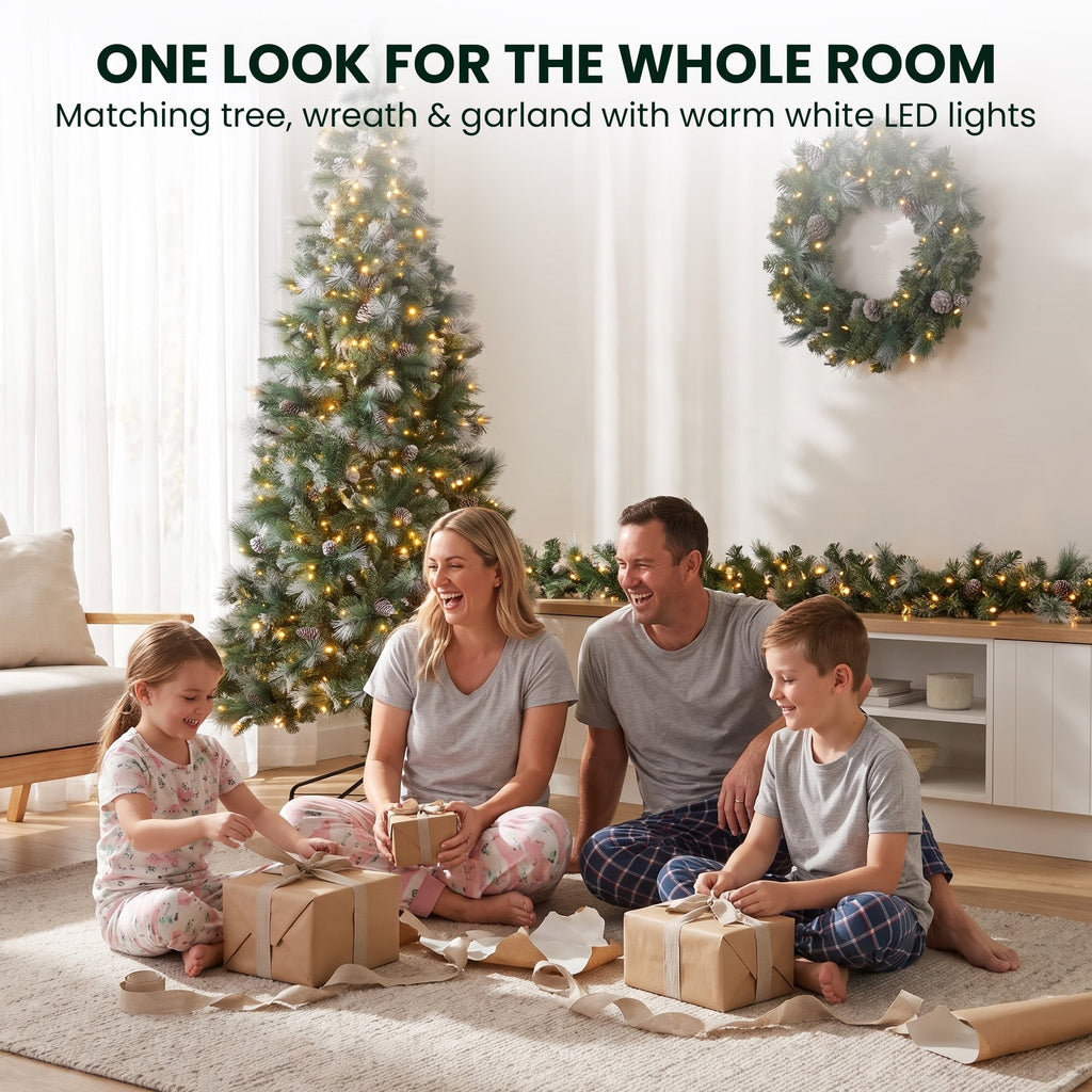 Christabelle 2.3m Christmas Tree 2.7m Garland and Wreath with Warm White Xmas LEDs