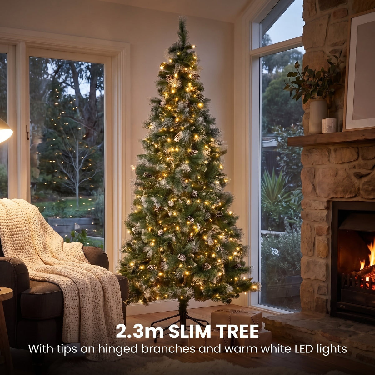 Christabelle 2.3m Christmas Tree 2.7m Garland and Wreath with Warm White Xmas LEDs