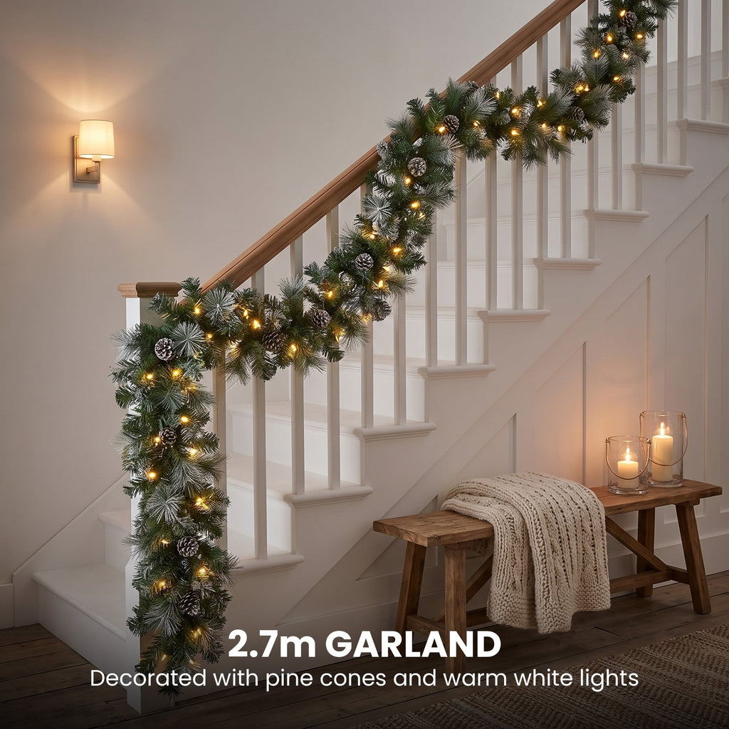 Christabelle 2.3m Christmas Tree 2.7m Garland and Wreath with Warm White Xmas LEDs