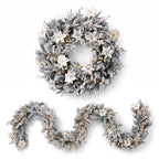Christabelle Pre-Lit Frosted Colonial Christmas 2pc Set 61cm Wreath and Garland with LED Lights Holiday Decor