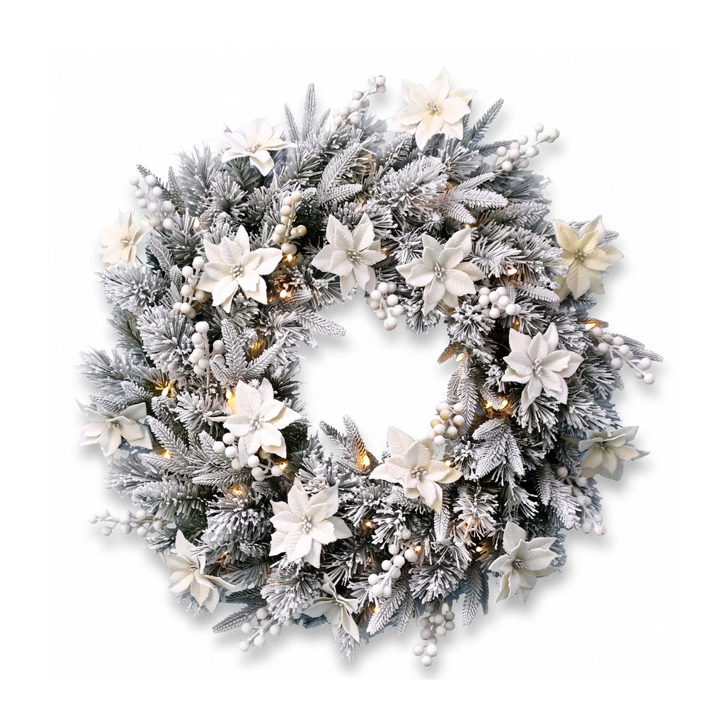 Christabelle Pre-Lit Frosted Colonial Christmas 2pc Set 61cm Wreath and Garland with LED Lights Holiday Decor