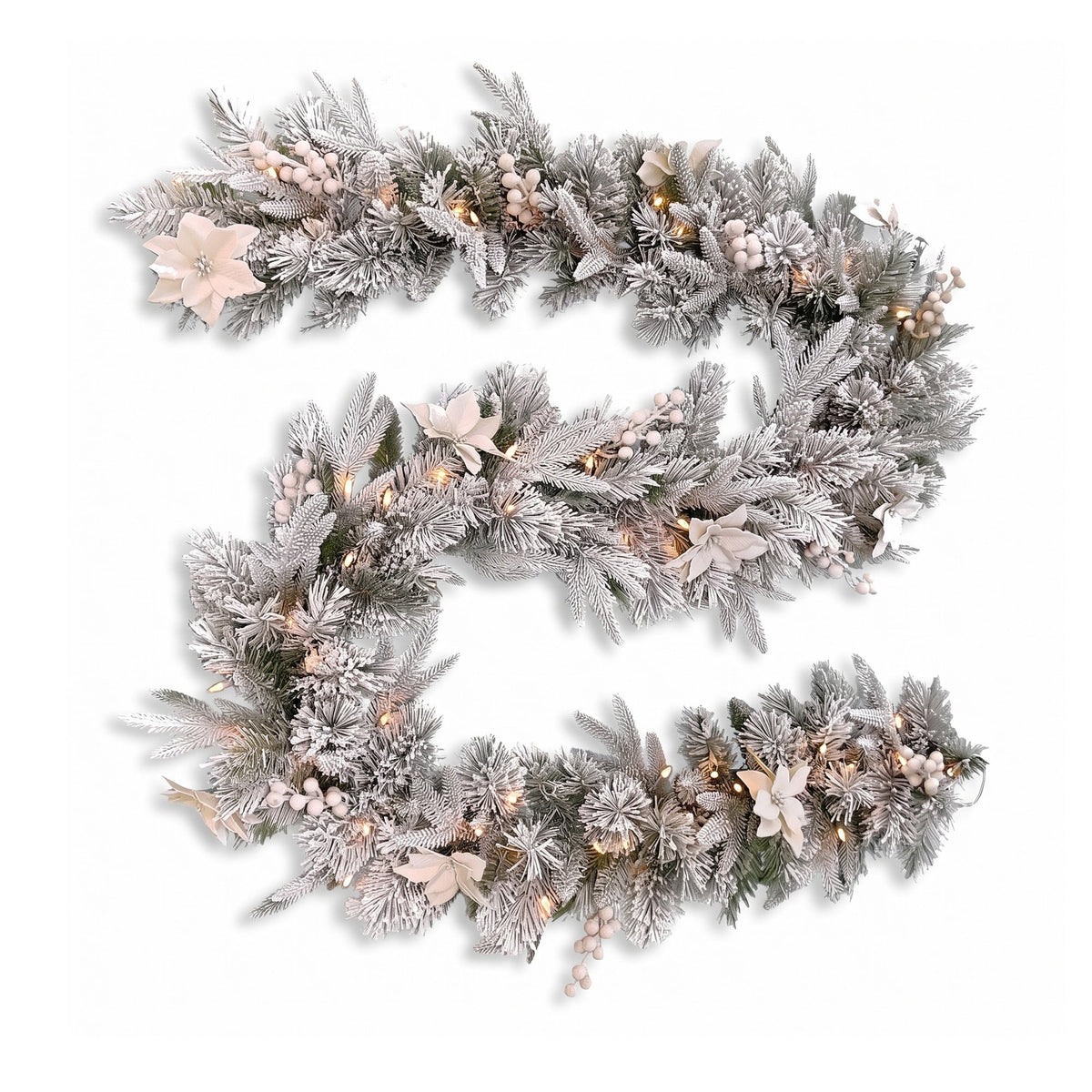 Christabelle Pre-Lit Frosted Colonial Christmas 2pc Set 61cm Wreath and Garland with LED Lights Holiday Decor