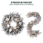 Christabelle Pre-Lit Frosted Colonial Christmas 2pc Set 61cm Wreath and Garland with LED Lights Holiday Decor