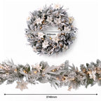Christabelle Pre-Lit Frosted Colonial Christmas 2pc Set 61cm Wreath and Garland with LED Lights Holiday Decor