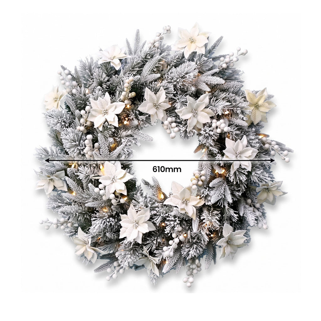 Christabelle Pre-Lit Frosted Colonial Christmas 2pc Set 61cm Wreath and Garland with LED Lights Holiday Decor