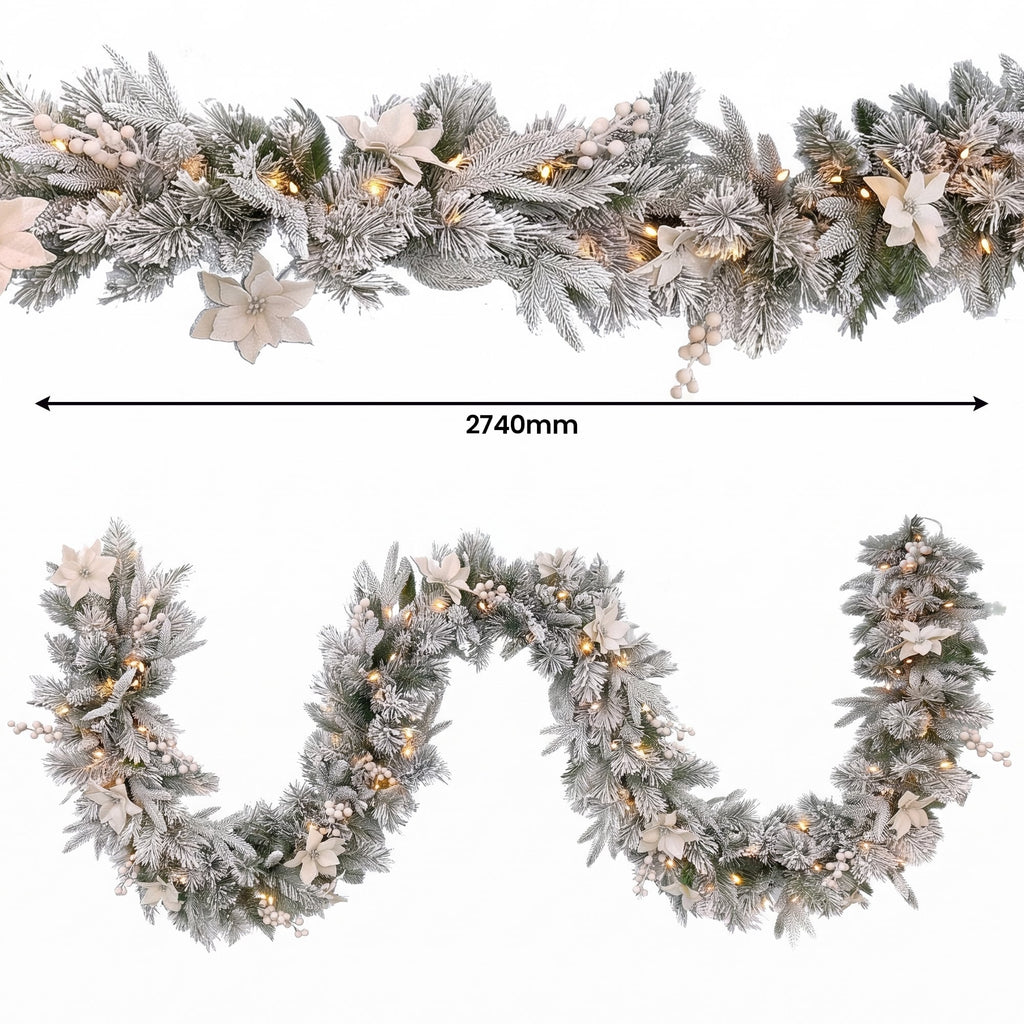 Christabelle Pre-Lit Frosted Colonial Christmas 2pc Set 61cm Wreath and Garland with LED Lights Holiday Decor