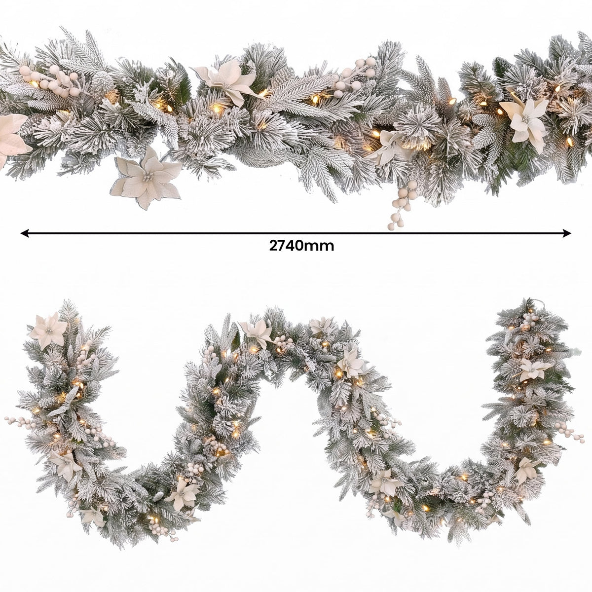 Christabelle Pre-Lit Frosted Colonial Christmas 2pc Set 61cm Wreath and Garland with LED Lights Holiday Decor