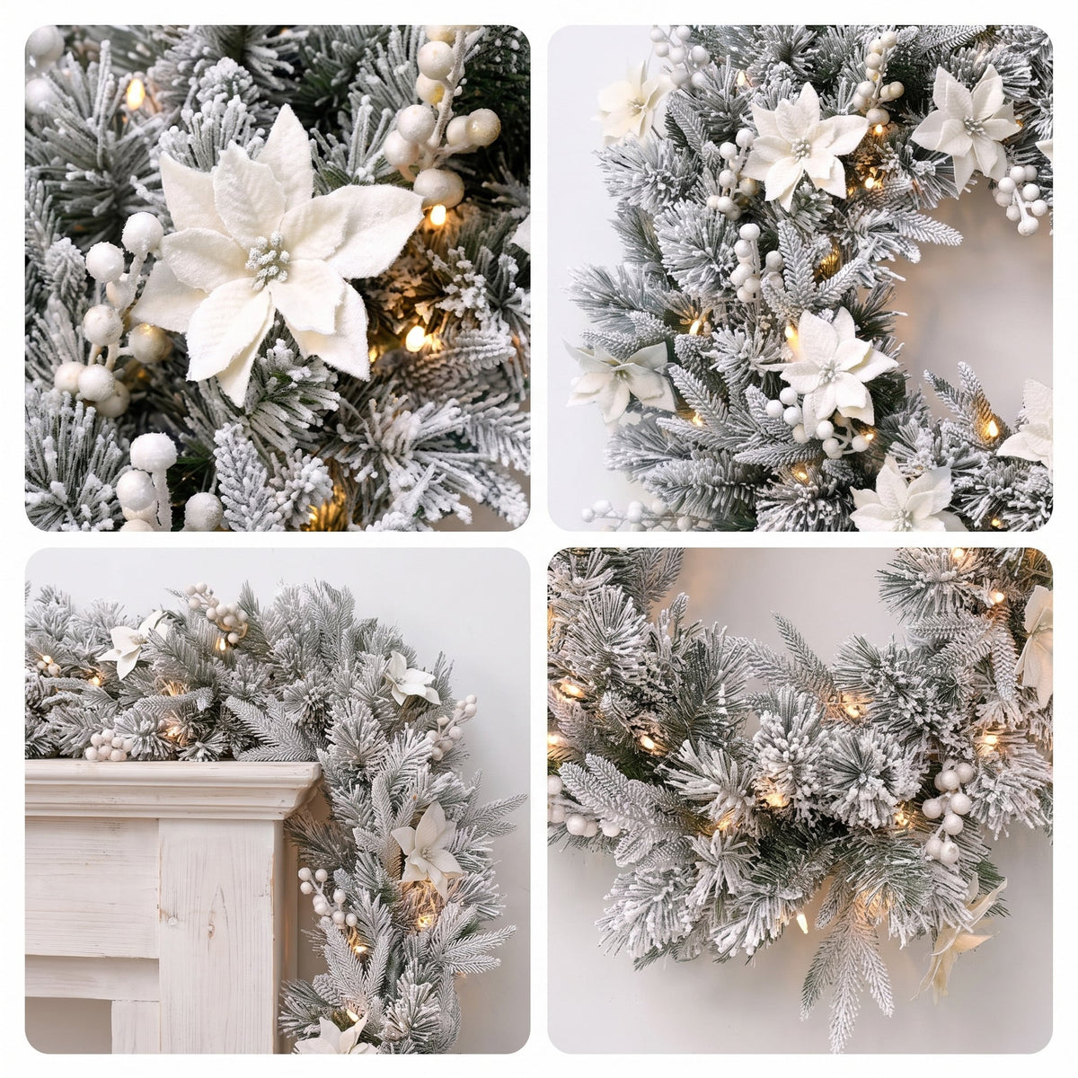 Christabelle Pre-Lit Frosted Colonial Christmas 2pc Set 61cm Wreath and Garland with LED Lights Holiday Decor