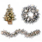 Christabelle Frosted Colonial Christmas 3pc Set 2.1m Tree 61cm Wreath 2.7m Garland with LED Lights Holiday Decor