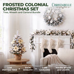 Christabelle Frosted Colonial Christmas 3pc Set 2.1m Tree 61cm Wreath 2.7m Garland with LED Lights Holiday Decor