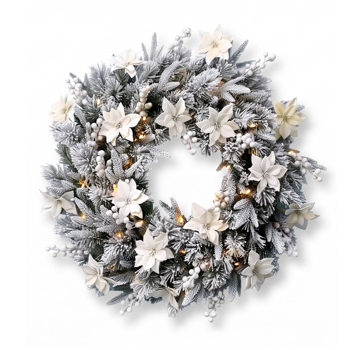 Christabelle Frosted Colonial Christmas 3pc Set 2.1m Tree 61cm Wreath 2.7m Garland with LED Lights Holiday Decor