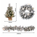 Christabelle Frosted Colonial Christmas 3pc Set 2.1m Tree 61cm Wreath 2.7m Garland with LED Lights Holiday Decor