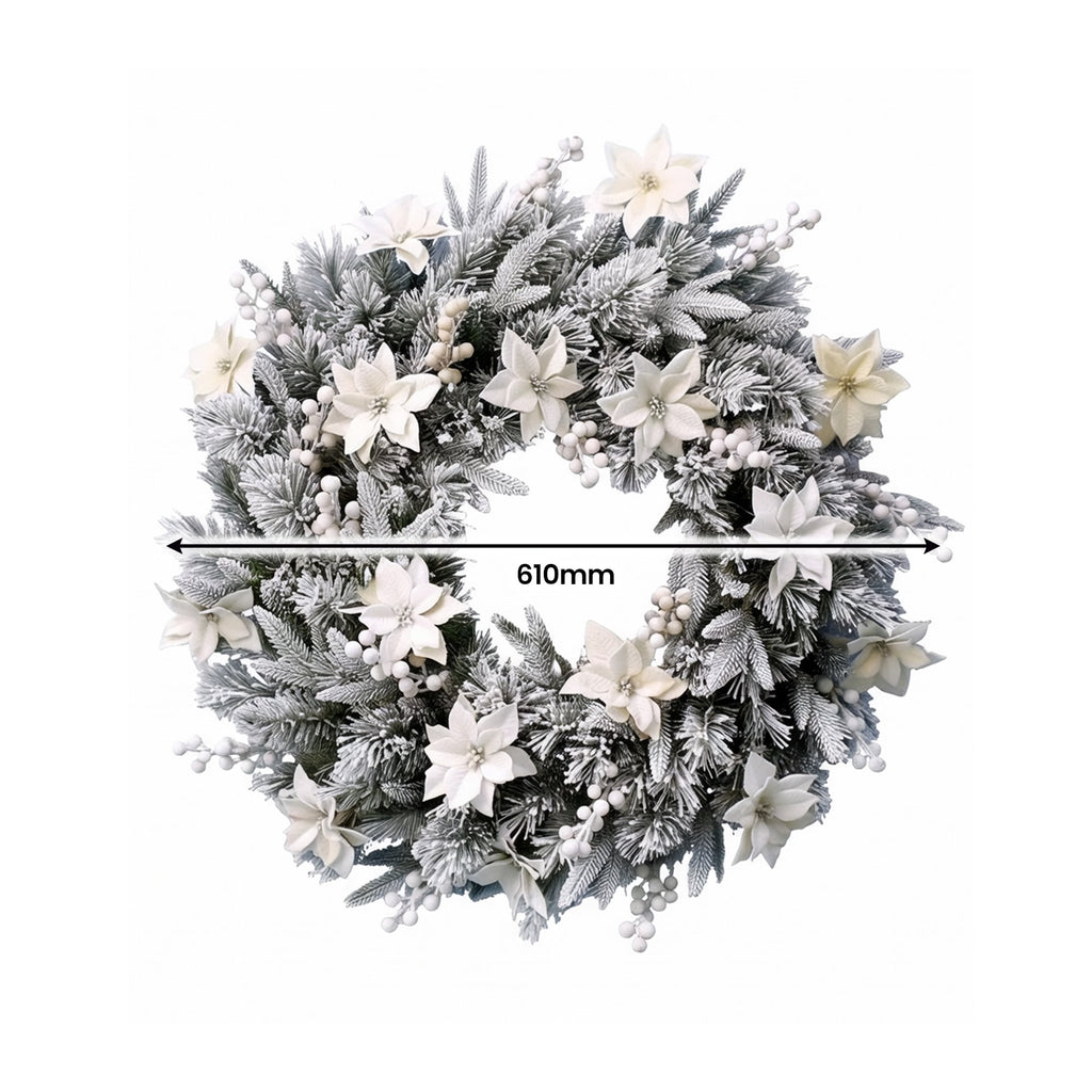 Christabelle Frosted Colonial Christmas 3pc Set 2.1m Tree 61cm Wreath 2.7m Garland with LED Lights Holiday Decor