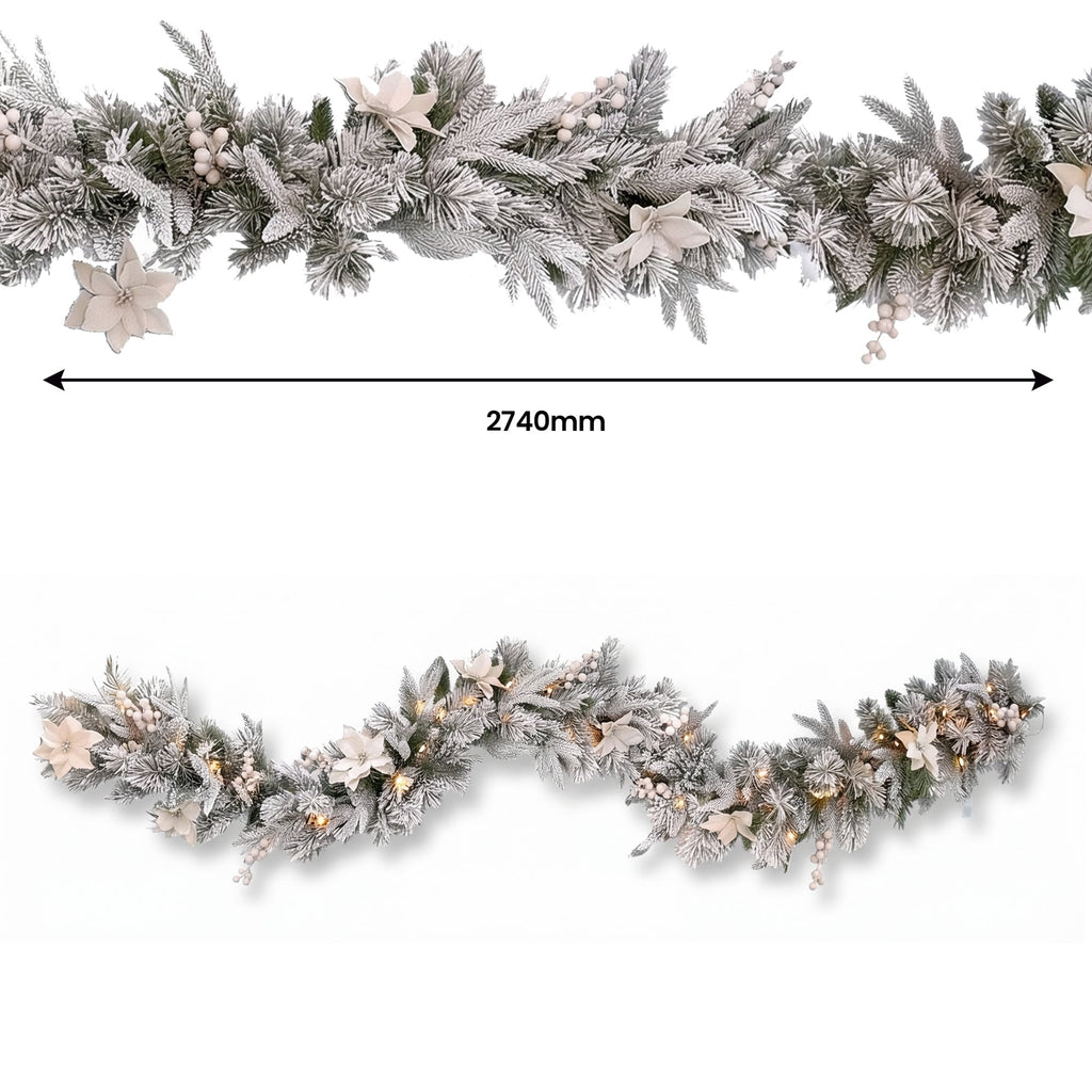 Christabelle Frosted Colonial Christmas 3pc Set 2.1m Tree 61cm Wreath 2.7m Garland with LED Lights Holiday Decor