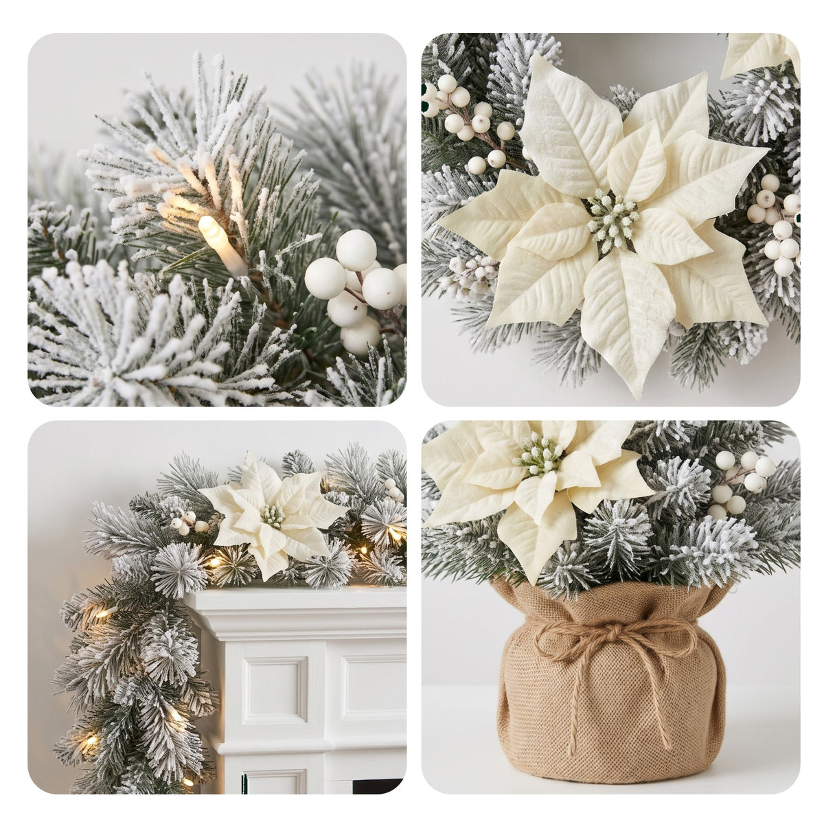 Christabelle Frosted Colonial Christmas 3pc Set 2.1m Tree 61cm Wreath 2.7m Garland with LED Lights Holiday Decor
