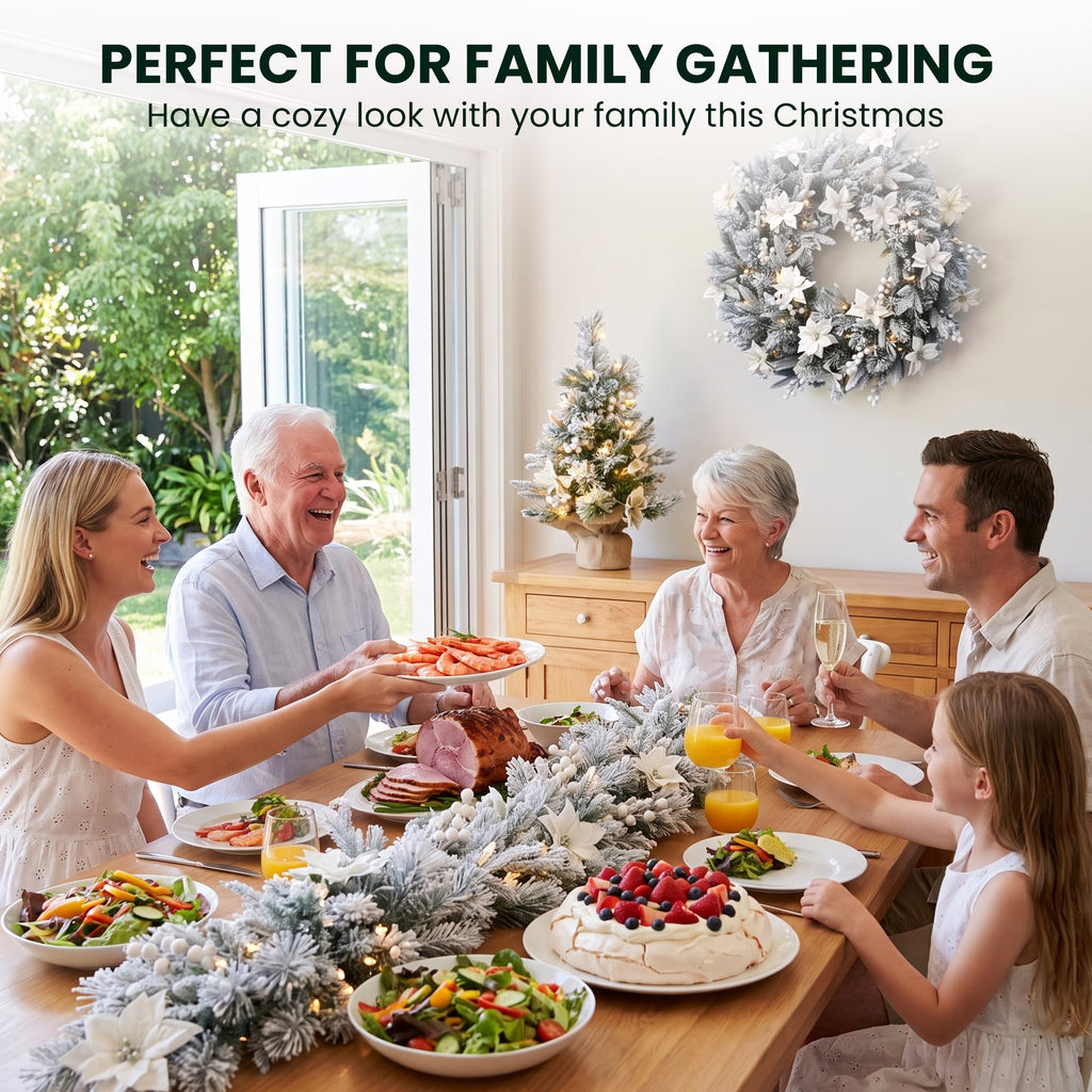 Christabelle Frosted Colonial Christmas 3pc Set 2.1m Tree 61cm Wreath 2.7m Garland with LED Lights Holiday Decor