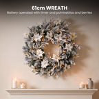 Christabelle Frosted Colonial Christmas 3pc Set 2.1m Tree 61cm Wreath 2.7m Garland with LED Lights Holiday Decor