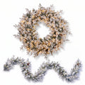 Christabelle Snowy Dorchester Christmas 2pc Set 1.2m Large Christmas Wreath and Garland with LED Lights Holiday Decor