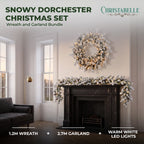 Christabelle Snowy Dorchester Christmas 2pc Set 1.2m Large Christmas Wreath and Garland with LED Lights Holiday Decor