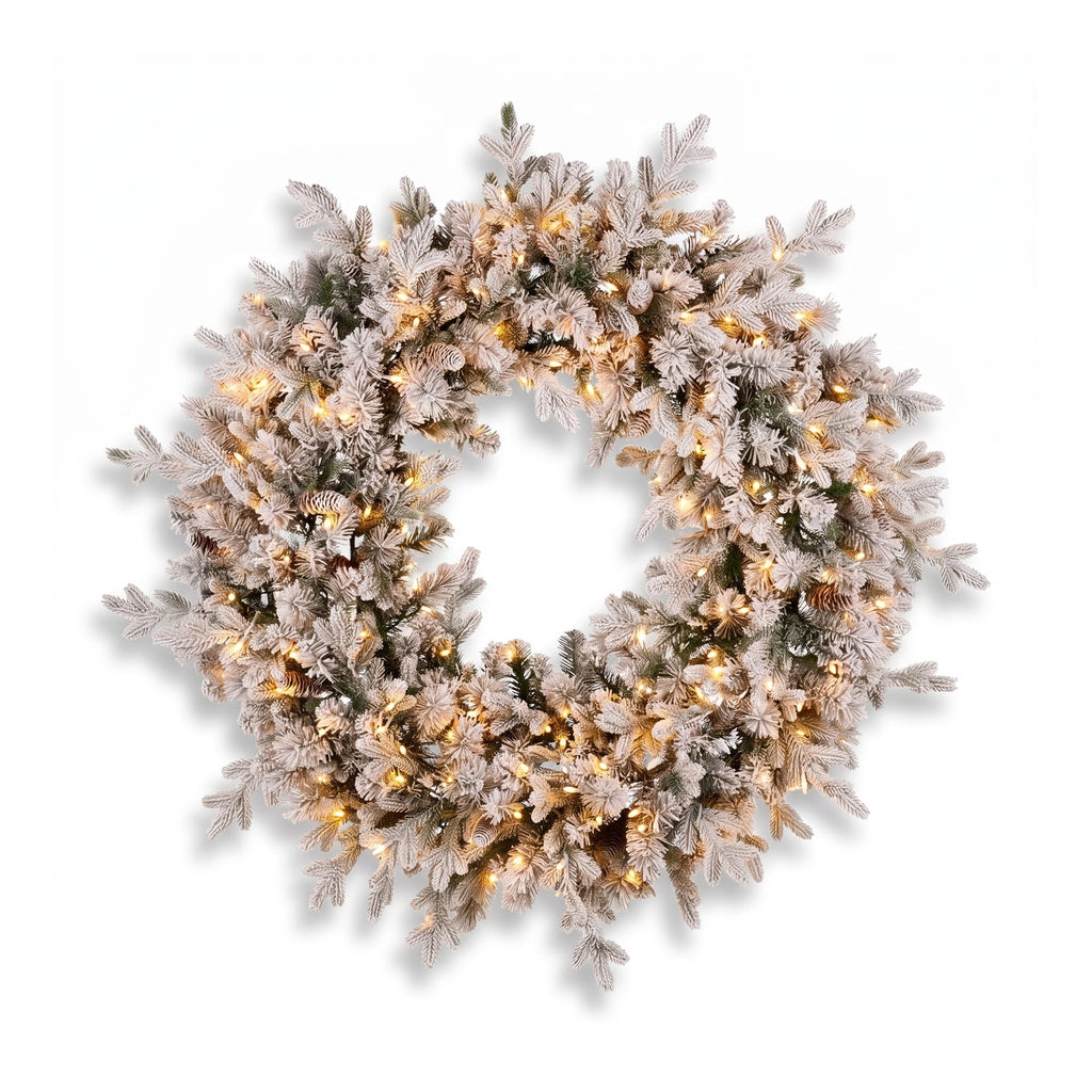 Christabelle Snowy Dorchester Christmas 2pc Set 1.2m Large Christmas Wreath and Garland with LED Lights Holiday Decor