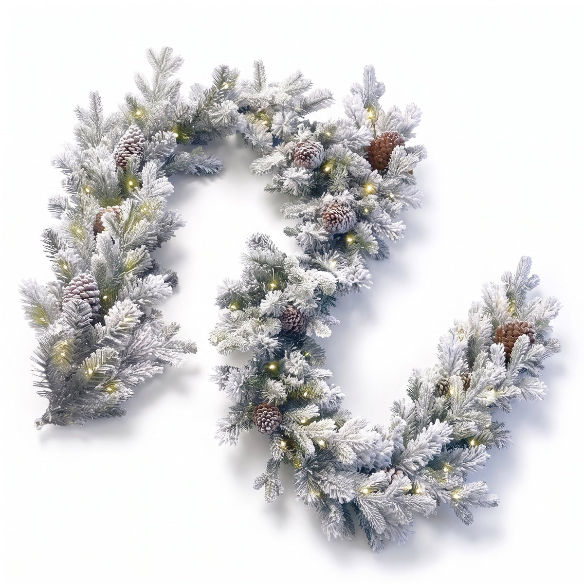 Christabelle Snowy Dorchester Christmas 2pc Set 1.2m Large Christmas Wreath and Garland with LED Lights Holiday Decor