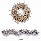 Christabelle Snowy Dorchester Christmas 2pc Set 1.2m Large Christmas Wreath and Garland with LED Lights Holiday Decor