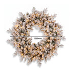 Christabelle Snowy Dorchester Christmas 2pc Set 1.2m Large Christmas Wreath and Garland with LED Lights Holiday Decor