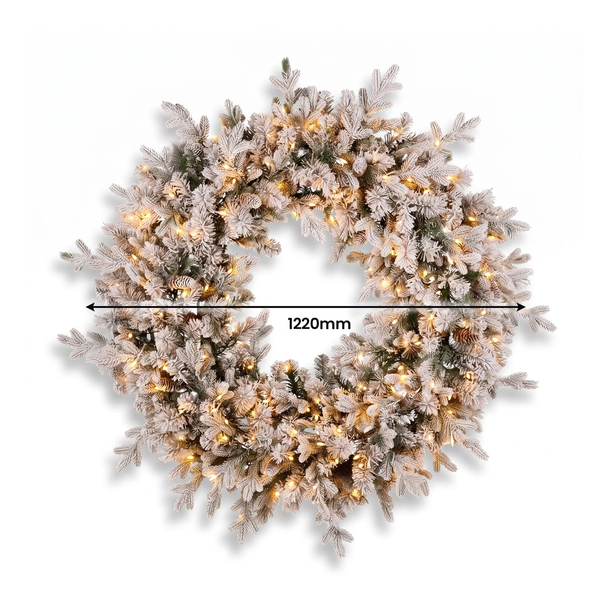 Christabelle Snowy Dorchester Christmas 2pc Set 1.2m Large Christmas Wreath and Garland with LED Lights Holiday Decor