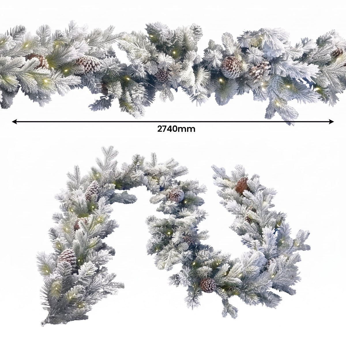 Christabelle Snowy Dorchester Christmas 2pc Set 1.2m Large Christmas Wreath and Garland with LED Lights Holiday Decor