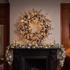 Christabelle Snowy Dorchester Christmas 2pc Set 1.2m Large Christmas Wreath and Garland with LED Lights Holiday Decor