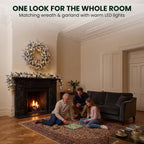 Christabelle Snowy Dorchester Christmas 2pc Set 1.2m Large Christmas Wreath and Garland with LED Lights Holiday Decor
