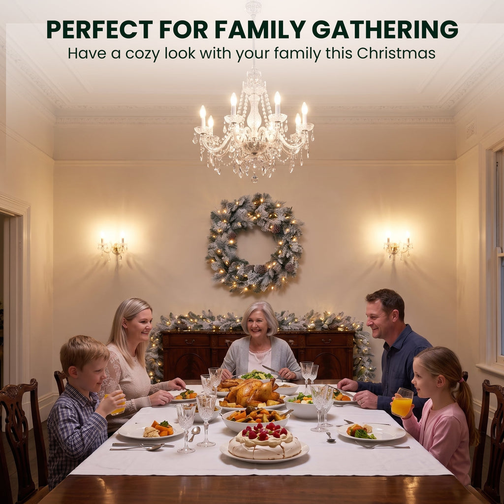Christabelle Snowy Dorchester Christmas 2pc Set 1.2m Large Christmas Wreath and Garland with LED Lights Holiday Decor