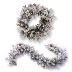 Christabelle Snowy Dorchester Christmas 2pc Set 61cm Christmas Wreath and Garland with LED Lights Holiday Decor