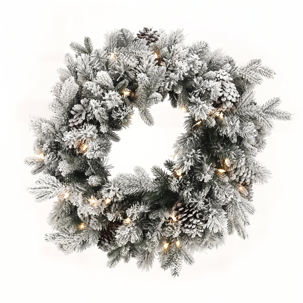 Christabelle Snowy Dorchester Christmas 2pc Set 61cm Christmas Wreath and Garland with LED Lights Holiday Decor