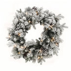 Christabelle Snowy Dorchester Christmas 2pc Set 61cm Christmas Wreath and Garland with LED Lights Holiday Decor