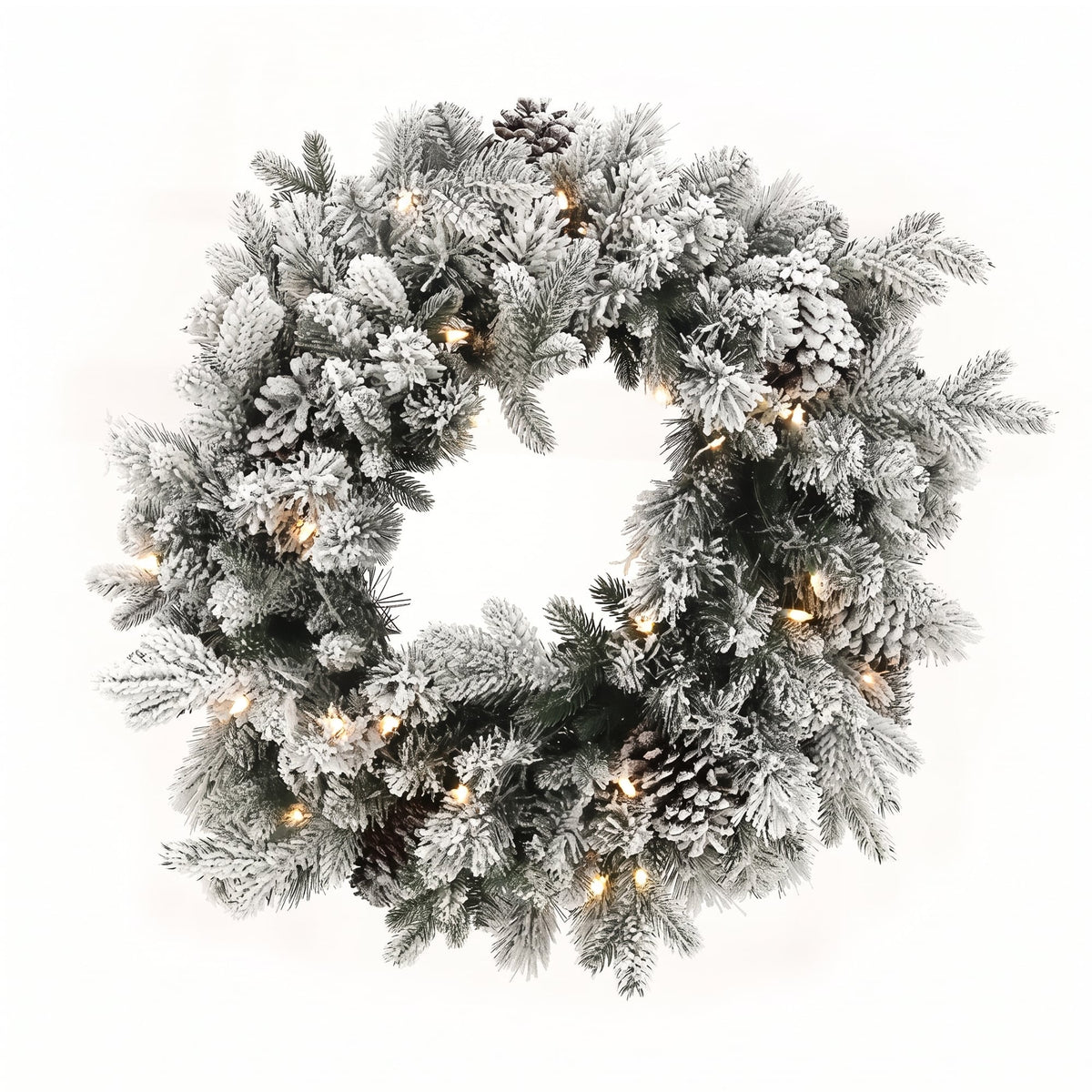Christabelle Snowy Dorchester Christmas 2pc Set 61cm Christmas Wreath and Garland with LED Lights Holiday Decor