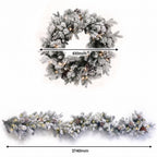 Christabelle Snowy Dorchester Christmas 2pc Set 61cm Christmas Wreath and Garland with LED Lights Holiday Decor