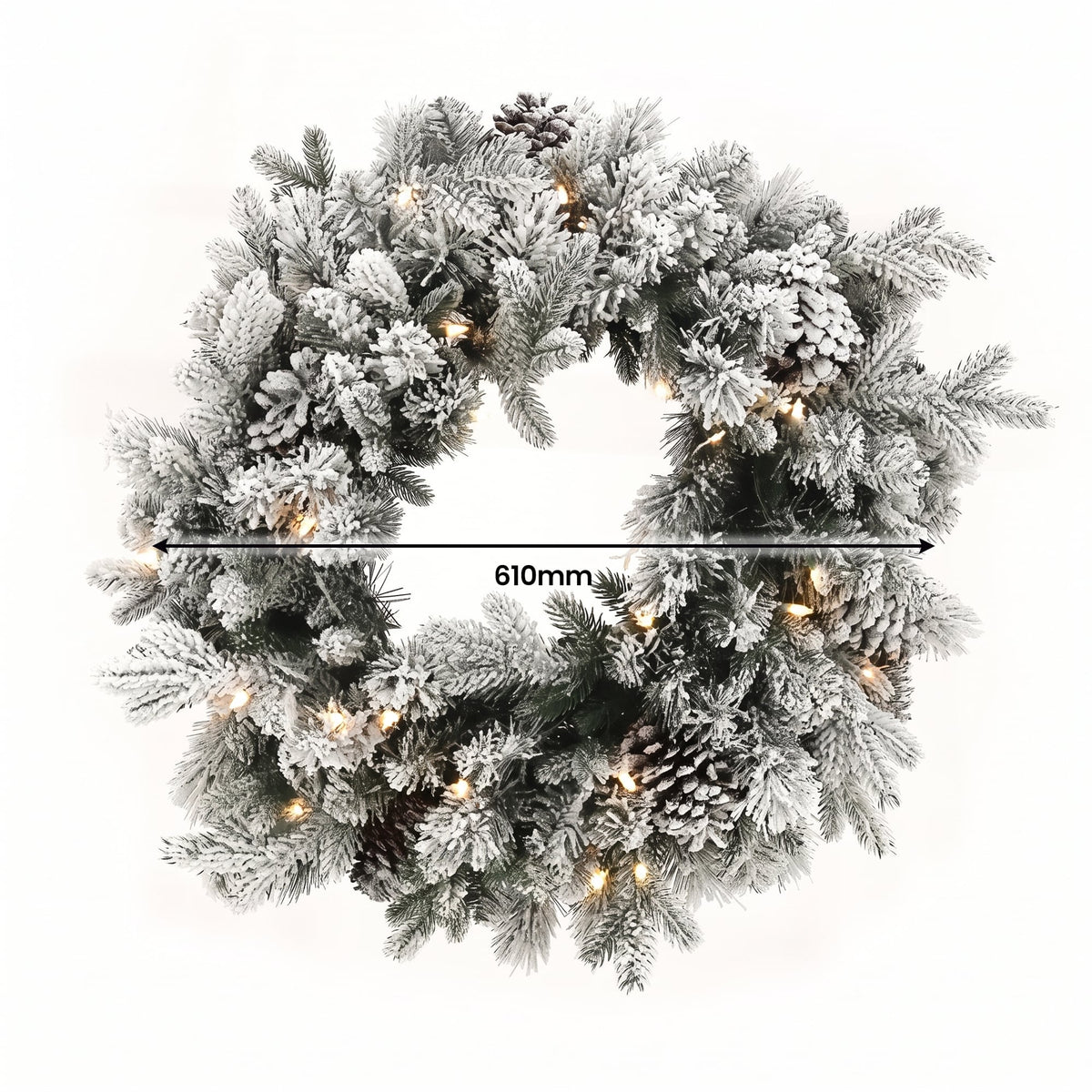 Christabelle Snowy Dorchester Christmas 2pc Set 61cm Christmas Wreath and Garland with LED Lights Holiday Decor