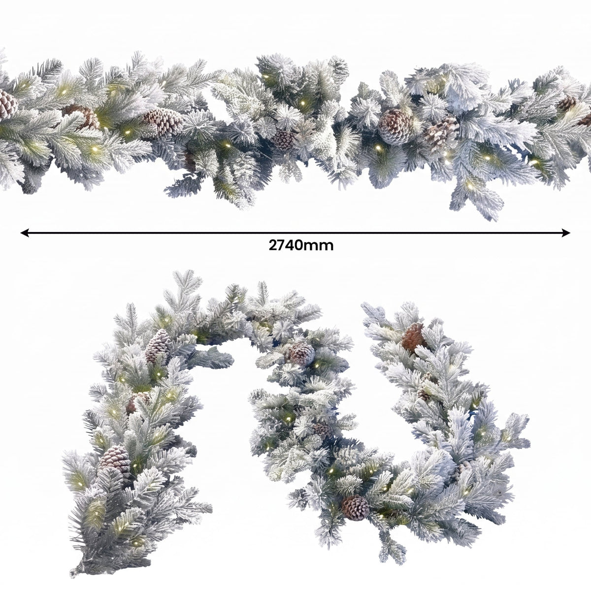 Christabelle Snowy Dorchester Christmas 2pc Set 61cm Christmas Wreath and Garland with LED Lights Holiday Decor