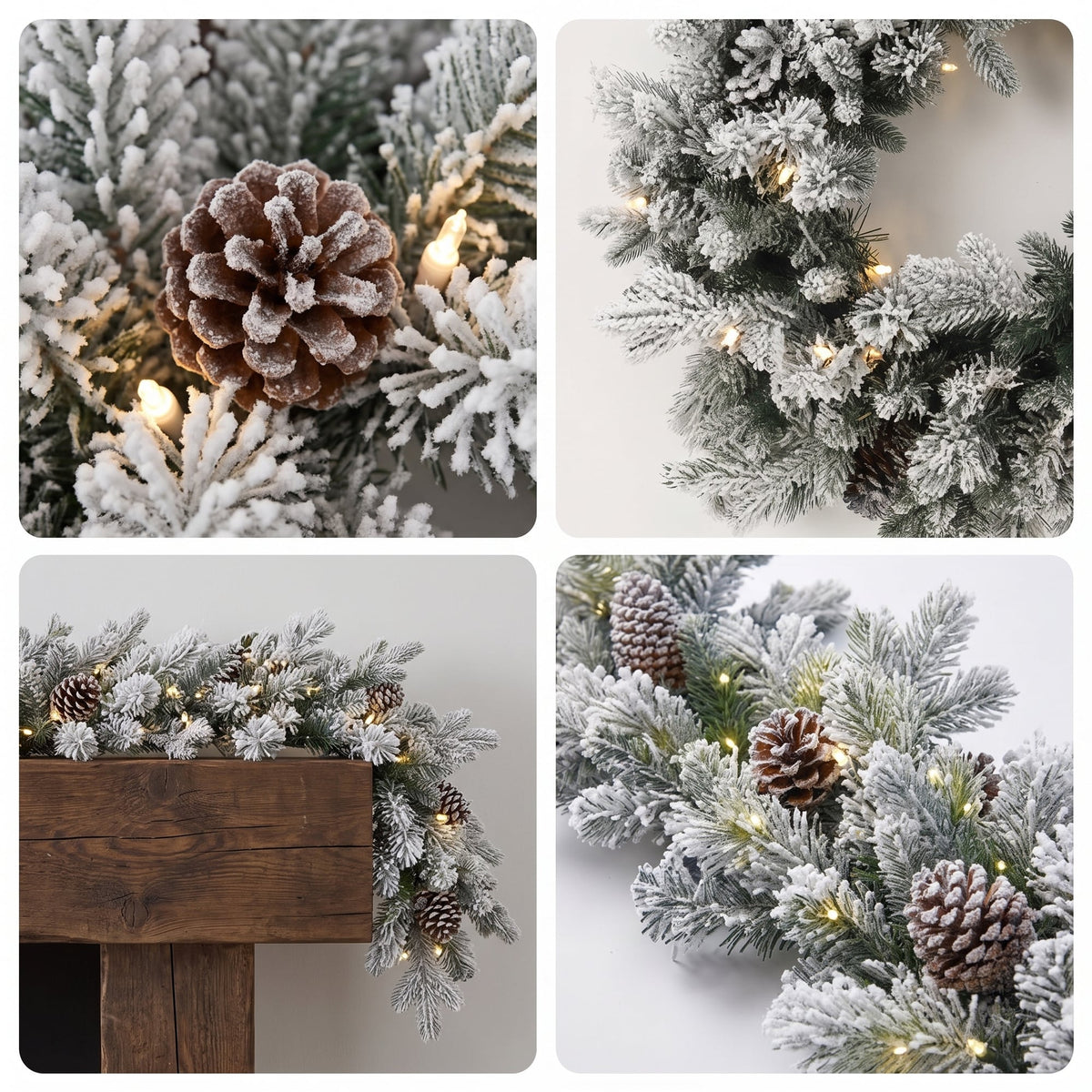Christabelle Snowy Dorchester Christmas 2pc Set 61cm Christmas Wreath and Garland with LED Lights Holiday Decor