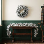 Christabelle Snowy Dorchester Christmas 2pc Set 61cm Christmas Wreath and Garland with LED Lights Holiday Decor